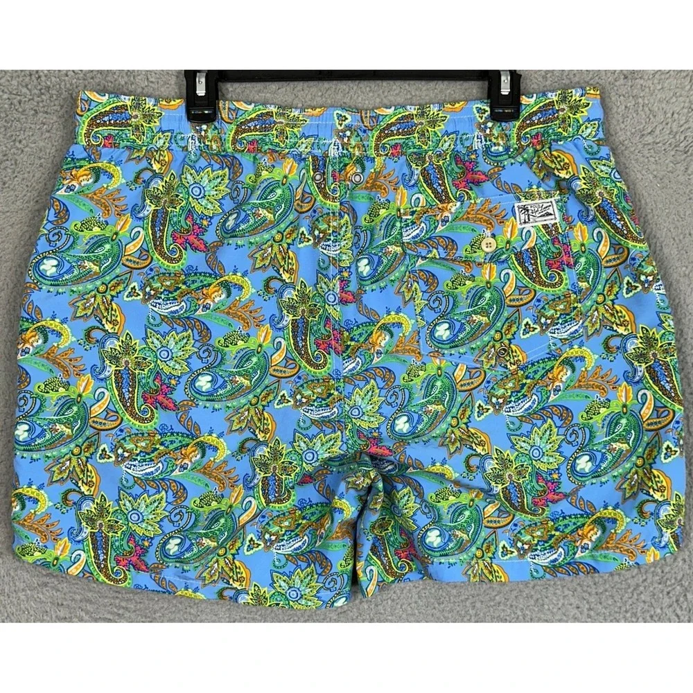 Polo Ralph Lauren Swim Trunks Men 2XL Blue Paisley Print Mesh Lined Board Shorts